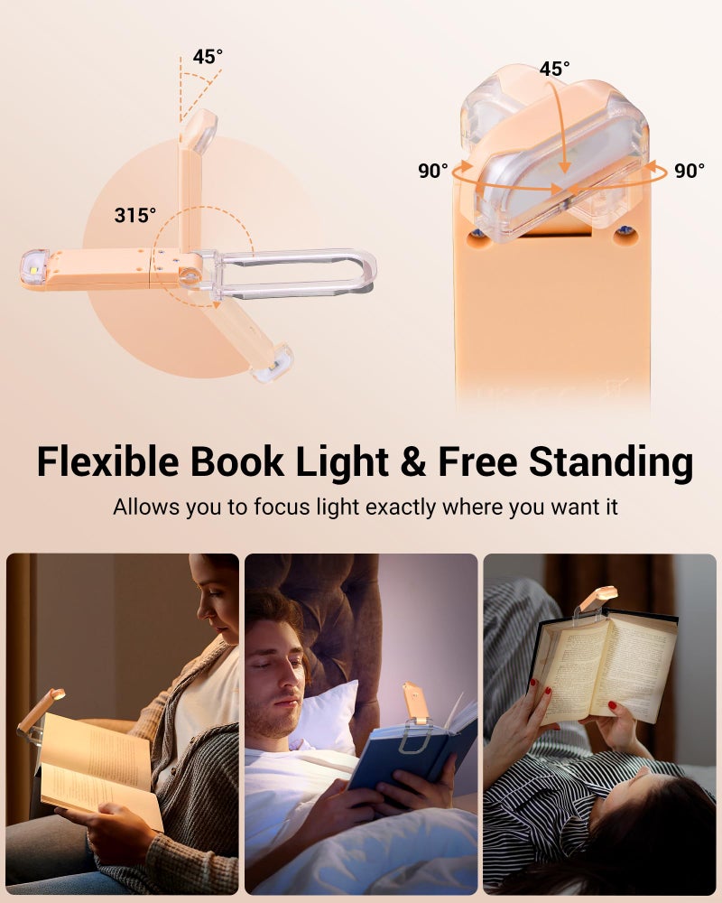 DEWENWILS USB Rechargeable Book Reading Light, LED Clip on Booklight Flexible Reading Lights in Bed, Car at Night, Warm White, Brightness Adjustable, Perfect for Bookworms, Kids (Peach Fuzz) - Image 4