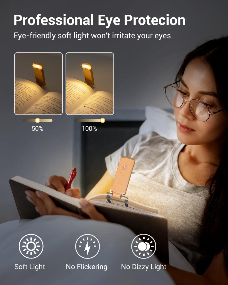 DEWENWILS USB Rechargeable Book Reading Light, LED Clip on Booklight Flexible Reading Lights in Bed, Car at Night, Warm White, Brightness Adjustable, Perfect for Bookworms, Kids (Peach Fuzz) - Image 2