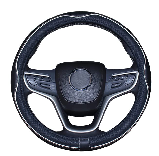Mayco Bell Universal Standard Size Steering Wheel Cover Anti-Slip,Safety,Soft,Breathable,Durable,Full Surround,Comfortable Grip Microfiber Leather (14.5-15 inch,Black White) - Image 4