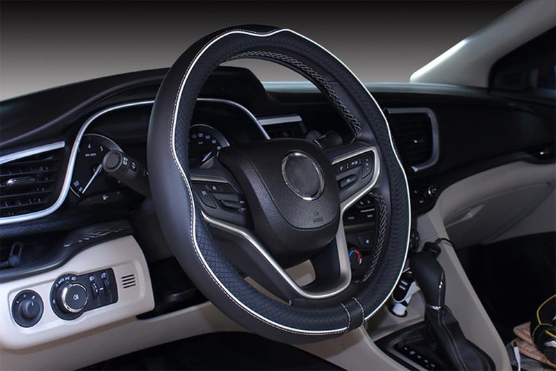 Mayco Bell Universal Standard Size Steering Wheel Cover Anti-Slip,Safety,Soft,Breathable,Durable,Full Surround,Comfortable Grip Microfiber Leather (14.5-15 inch,Black White) - Image 5