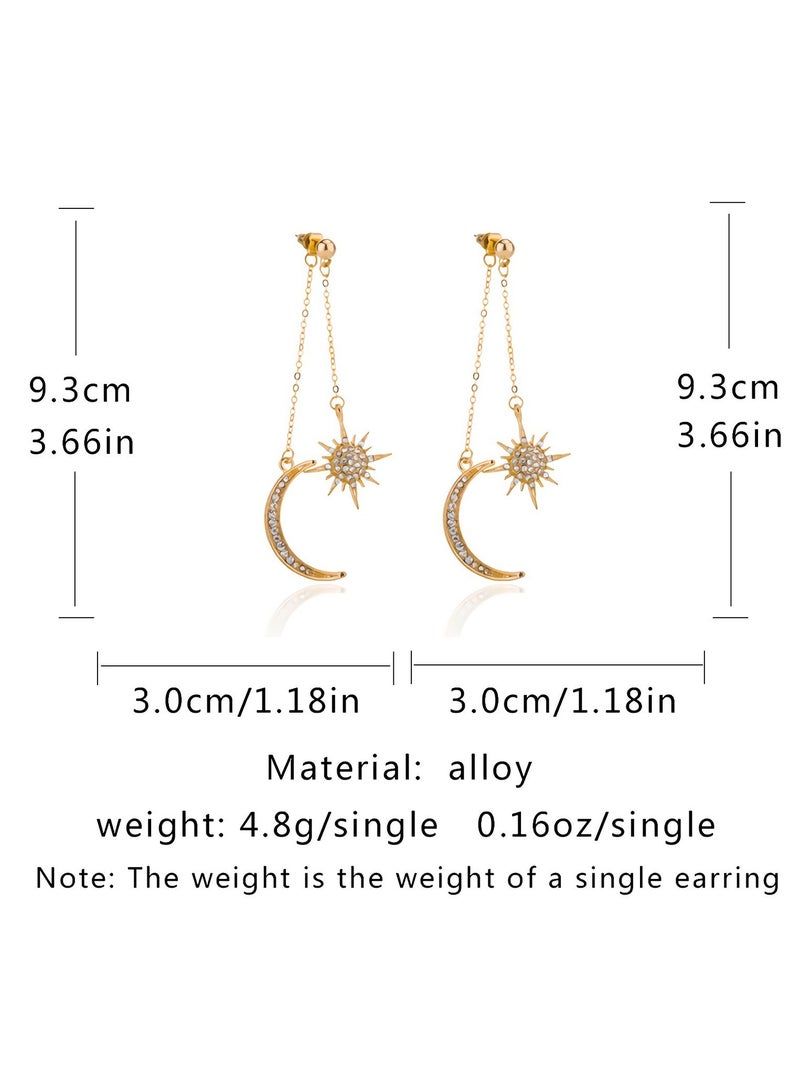 Suntown أقراط متدلية طويلة رائعة للنساء والفتيات، مجوهرات الأزياء، متدلية ذهبية وفضية لطيفة، ترقية قرط الشمس على شكل نجوم القمر، متدلية عصرية طويلة، مجموعة أقراط - Image 2