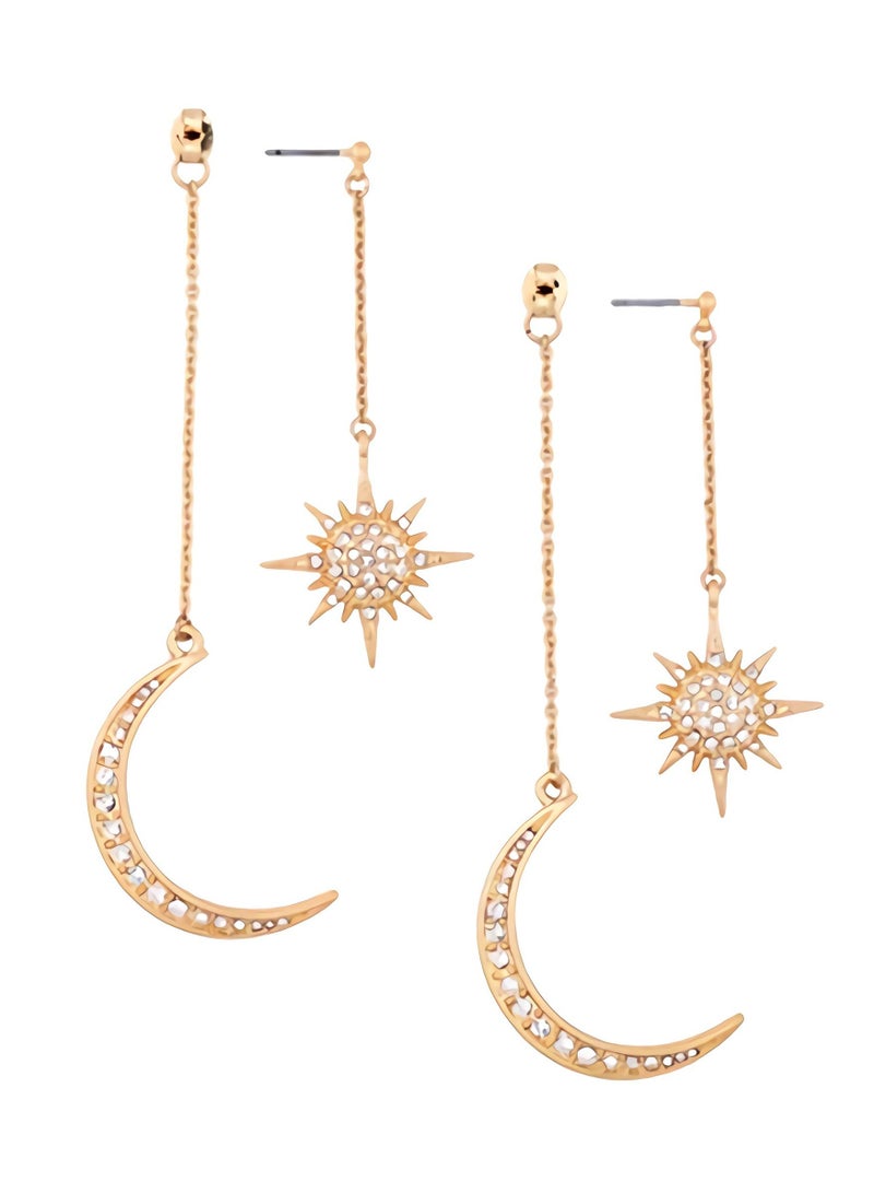 Suntown أقراط متدلية طويلة رائعة للنساء والفتيات، مجوهرات الأزياء، متدلية ذهبية وفضية لطيفة، ترقية قرط الشمس على شكل نجوم القمر، متدلية عصرية طويلة، مجموعة أقراط - Image 1