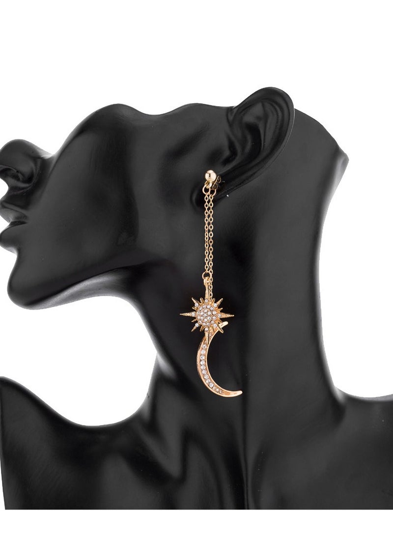 Suntown أقراط متدلية طويلة رائعة للنساء والفتيات، مجوهرات الأزياء، متدلية ذهبية وفضية لطيفة، ترقية قرط الشمس على شكل نجوم القمر، متدلية عصرية طويلة، مجموعة أقراط - Image 3