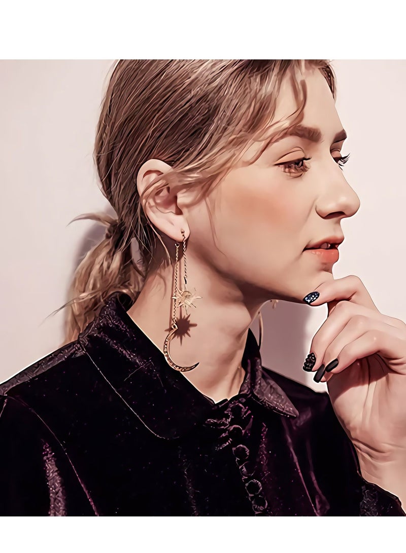 Suntown أقراط متدلية طويلة رائعة للنساء والفتيات، مجوهرات الأزياء، متدلية ذهبية وفضية لطيفة، ترقية قرط الشمس على شكل نجوم القمر، متدلية عصرية طويلة، مجموعة أقراط - Image 5