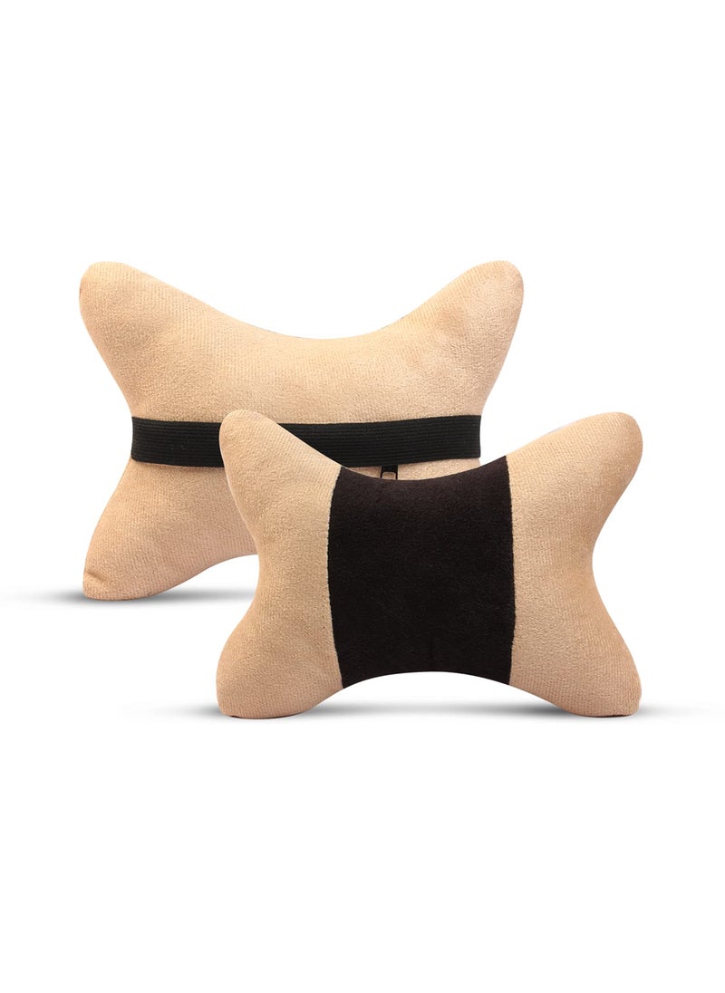 Auto Hub - Auto Hub Velvet Neck Rest Pillows, Car Headrest Cushion Set (Black&Beige) - Image 1