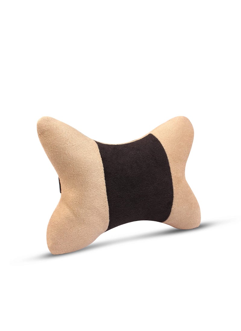 Auto Hub - Auto Hub Velvet Neck Rest Pillows, Car Headrest Cushion Set (Black&Beige) - Image 1