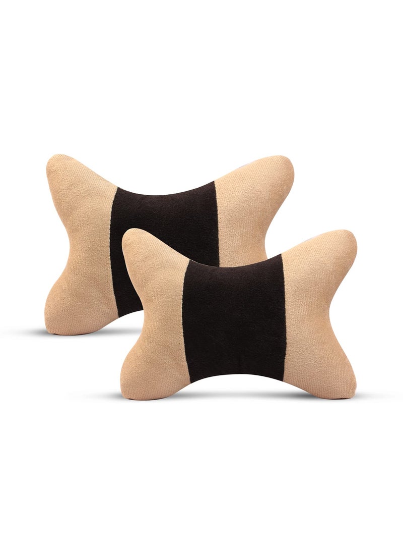 Auto Hub - Auto Hub Velvet Neck Rest Pillows, Car Headrest Cushion Set (Black&Beige) - Image 1