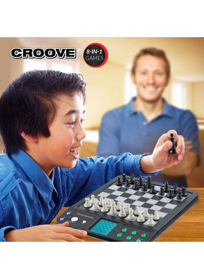 Croove Croove Electronic Chess and Checkers Set with 8-in-1 Board Games, for Kids to Learn and Play - Image 3