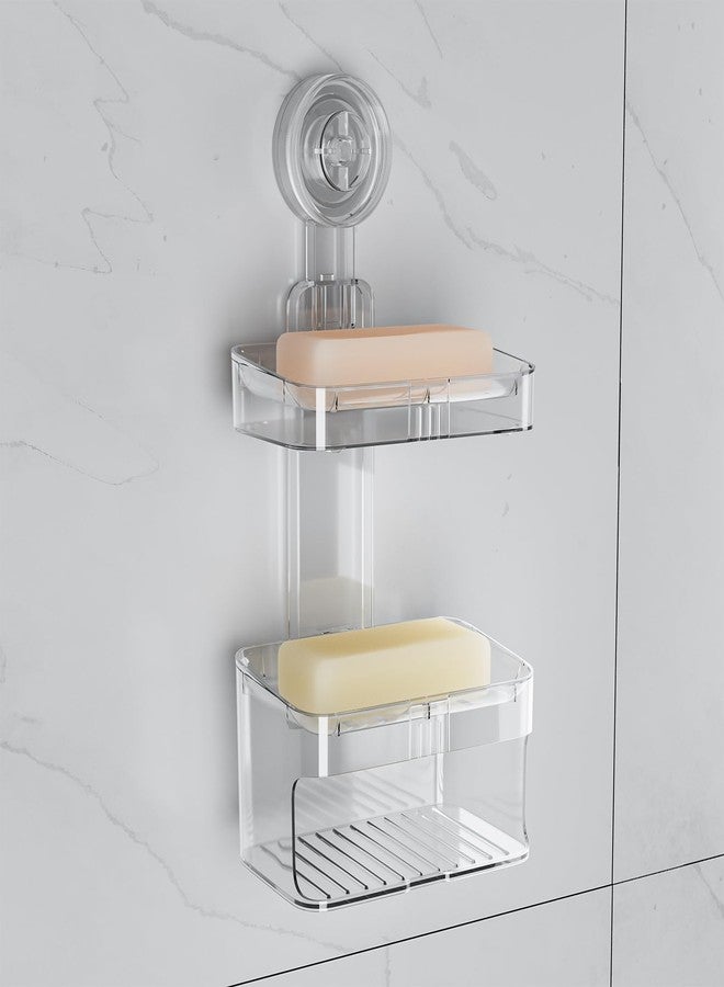 FEPTUASE Suction Cup Soap Holder, Double Layer Soap Dish, 2 Tier No Drilling, Self Draining, Removable, Clear Acrylic Bar Soap Holder, Suitable for Bathroom and Kitchen - Image 1