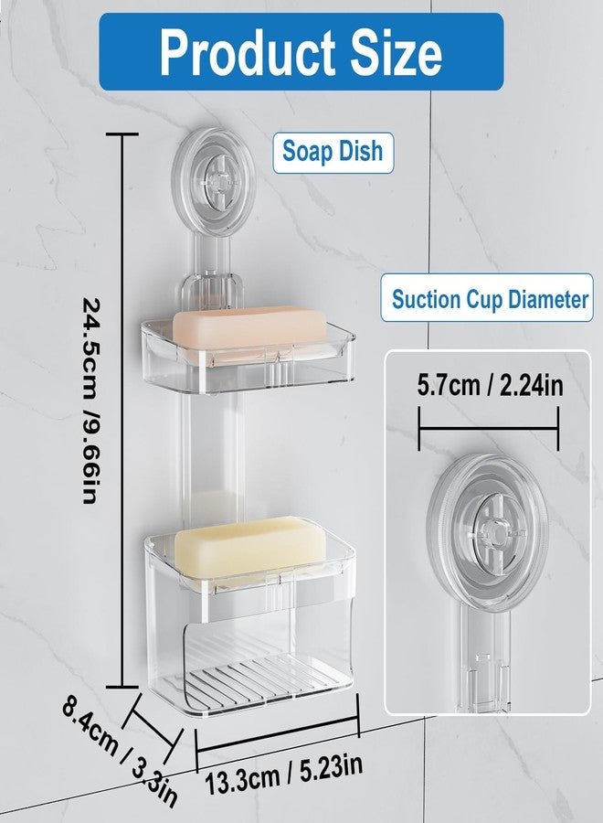 FEPTUASE Suction Cup Soap Holder, Double Layer Soap Dish, 2 Tier No Drilling, Self Draining, Removable, Clear Acrylic Bar Soap Holder, Suitable for Bathroom and Kitchen - Image 2