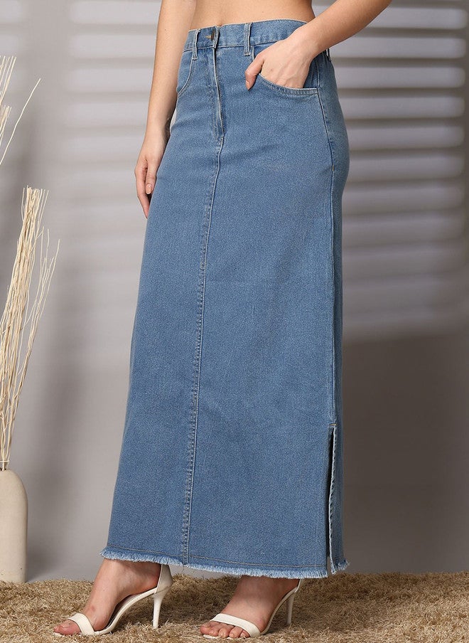 PlusS A-Line Denim Maxi Skirt for Women - Image 3