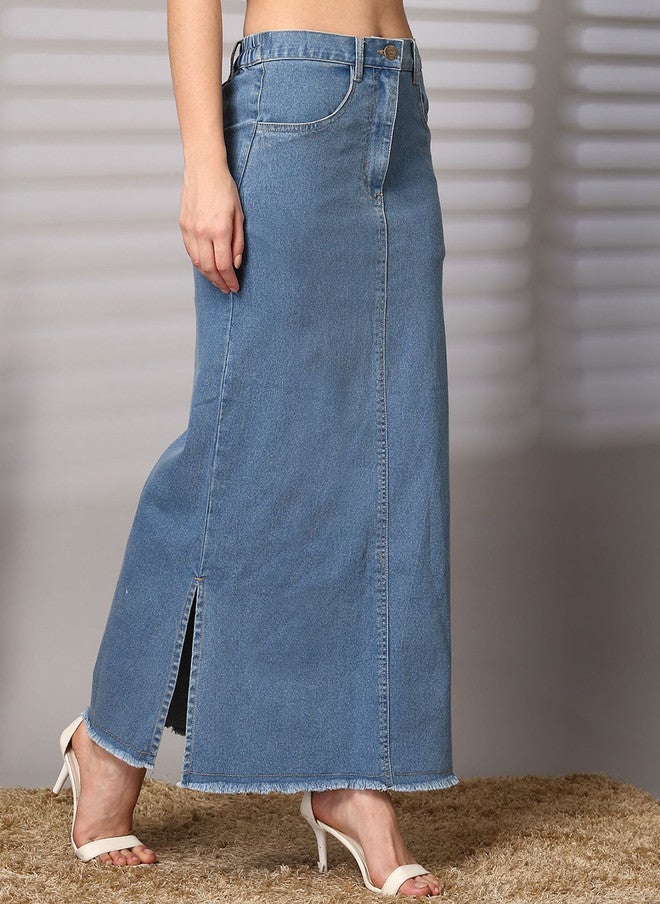 PlusS A-Line Denim Maxi Skirt for Women - Image 2