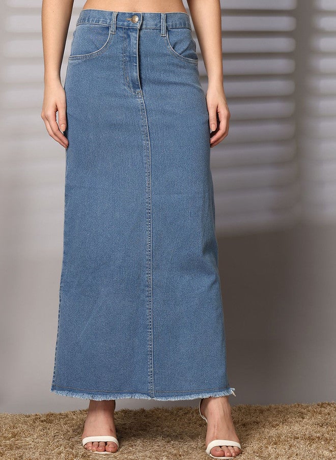 PlusS A-Line Denim Maxi Skirt for Women - Image 1
