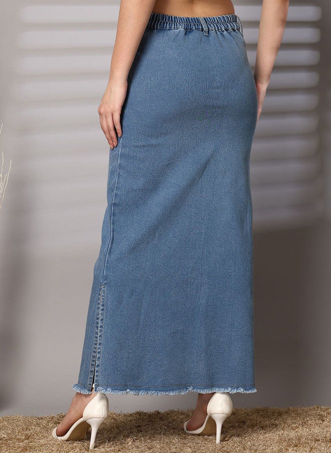 PlusS A-Line Denim Maxi Skirt for Women - Image 4
