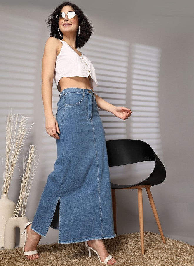 PlusS A-Line Denim Maxi Skirt for Women - Image 5
