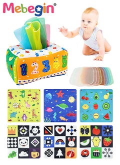 MEBEGIN Baby Tissue Box Toy with Rustling and Squeaky Sounds, Sensory Toys for Babies, Soft Crinkle Toys, Fun Developmental Tissue Box Toy, Made of Non-toxic Material, Ideal Gift for Kids, 18*12*9cm  - Image 1