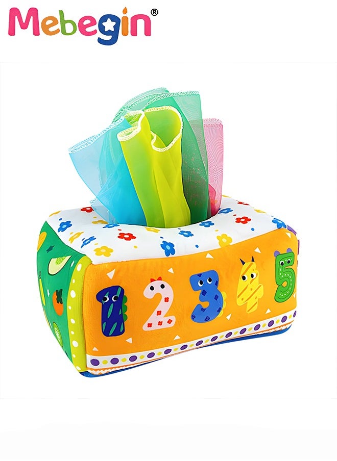 MEBEGIN Baby Tissue Box Toy with Rustling and Squeaky Sounds, Sensory Toys for Babies, Soft Crinkle Toys, Fun Developmental Tissue Box Toy, Made of Non-toxic Material, Ideal Gift for Kids, 18*12*9cm  - Image 3