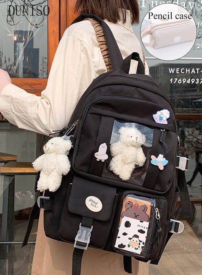 DUNISO School Backpack with Pencil Case and  Doll Pendant Waterproof Book Bag with Compartments for Teen Kid Students Elementary School Kids' School Bag With Large Capacity - Image 1