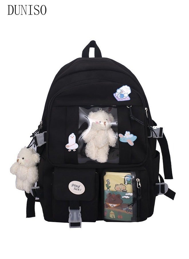 DUNISO School Backpack with Pencil Case and  Doll Pendant Waterproof Book Bag with Compartments for Teen Kid Students Elementary School Kids' School Bag With Large Capacity - Image 5