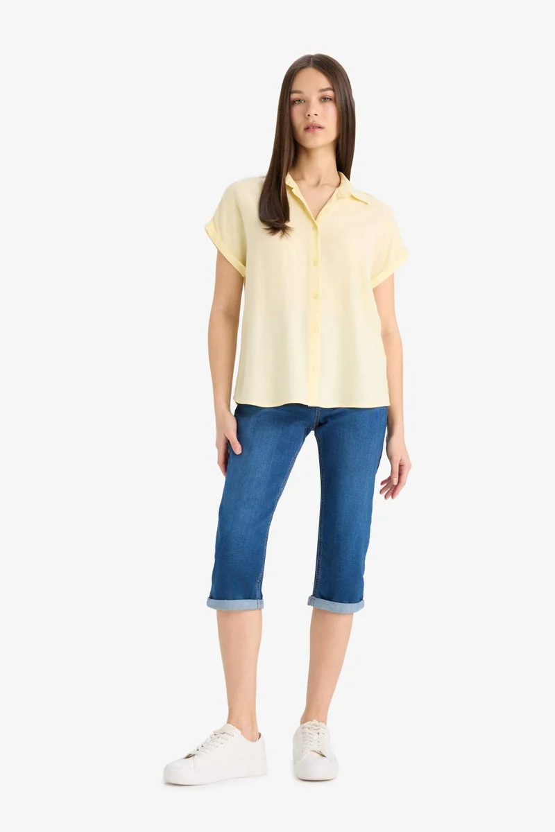 ديفاكتو Regular Fit Shirt Collar Viscose Short Sleeve Shirt