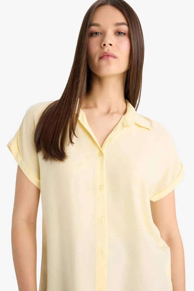 ديفاكتو Regular Fit Shirt Collar Viscose Short Sleeve Shirt