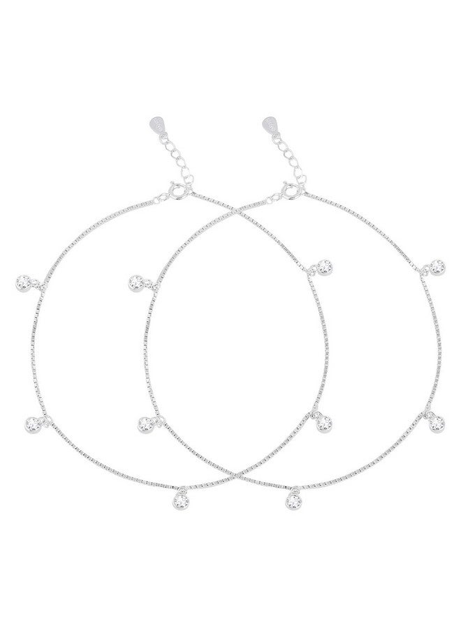 ZAVYA 925 Sterling Silver Cubic Zirconia Rhodium Plating Anklet (Pair) | Gift for Women & Girls | With Certificate of Authenticity & 925 Stamp | Karwachauth Gift for Wife - Image 1