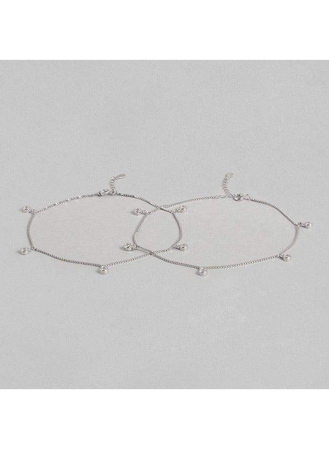 ZAVYA 925 Sterling Silver Cubic Zirconia Rhodium Plating Anklet (Pair) | Gift for Women & Girls | With Certificate of Authenticity & 925 Stamp | Karwachauth Gift for Wife - Image 4