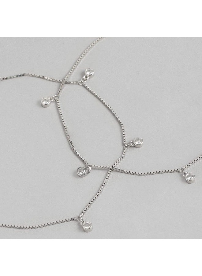 ZAVYA 925 Sterling Silver Cubic Zirconia Rhodium Plating Anklet (Pair) | Gift for Women & Girls | With Certificate of Authenticity & 925 Stamp | Karwachauth Gift for Wife - Image 5