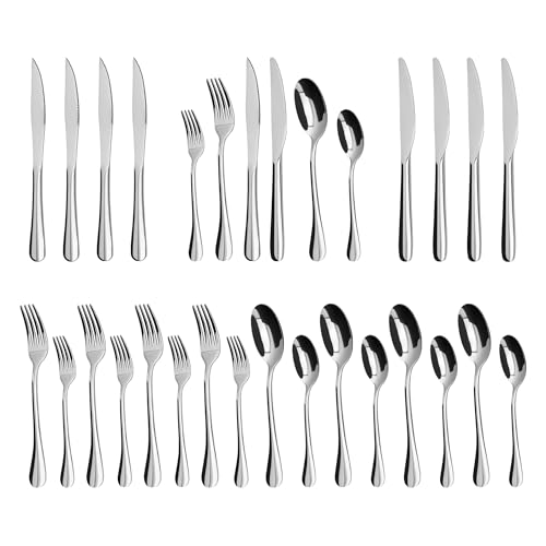 SANTUO 24Piece Silverware Set with Steak KnivesFlatware Set for 4 FoodGrade Stainless Steel Tableware Cutlery Set Mirror Finished Utensil Sets for Home Restaurant - Image 1