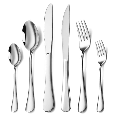 SANTUO 24Piece Silverware Set with Steak KnivesFlatware Set for 4 FoodGrade Stainless Steel Tableware Cutlery Set Mirror Finished Utensil Sets for Home Restaurant - Image 3