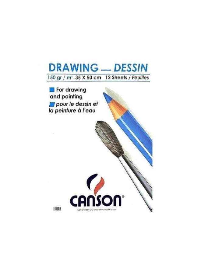 Canson Drawing Sketchbook – 12 Sheets, 150 gsm, 50 × 35 cm – White