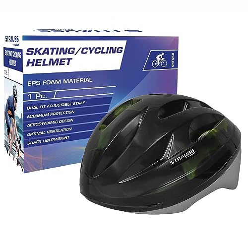 Strauss Cycling Helmet, Elite | Light Weight with Superior Ventilation | Mountain, Road Bike & Skating Helmet with Premium EPS Foam Lining| Ideal for Adults and Kids| Size: Junior,(Black and Green) - Image 1