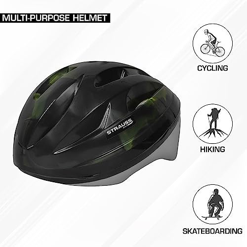 Strauss Cycling Helmet, Elite | Light Weight with Superior Ventilation | Mountain, Road Bike & Skating Helmet with Premium EPS Foam Lining| Ideal for Adults and Kids| Size: Junior,(Black and Green) - Image 2