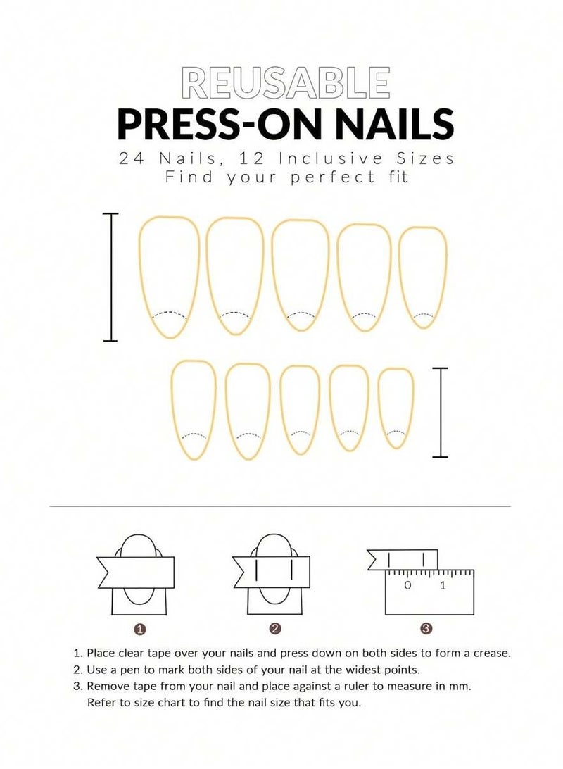 24-piece set of short almond-shaped French nail tips in gradient colors of beige and milky white, with one nail file and one nail adhesive gel. - Image 2