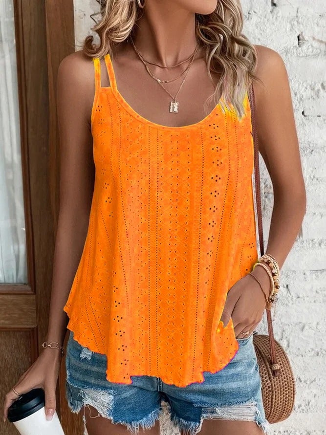2023 Floral Knit Tank Top Women Orange Red 
