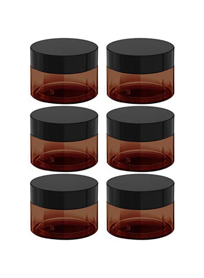 BallHull 4 oz Amber Plastic Cosmetic Jars Leak Proof Container with Black Lid for Cream Lotion Powder ointment Beauty Products etc 6 Pcs - Image 1