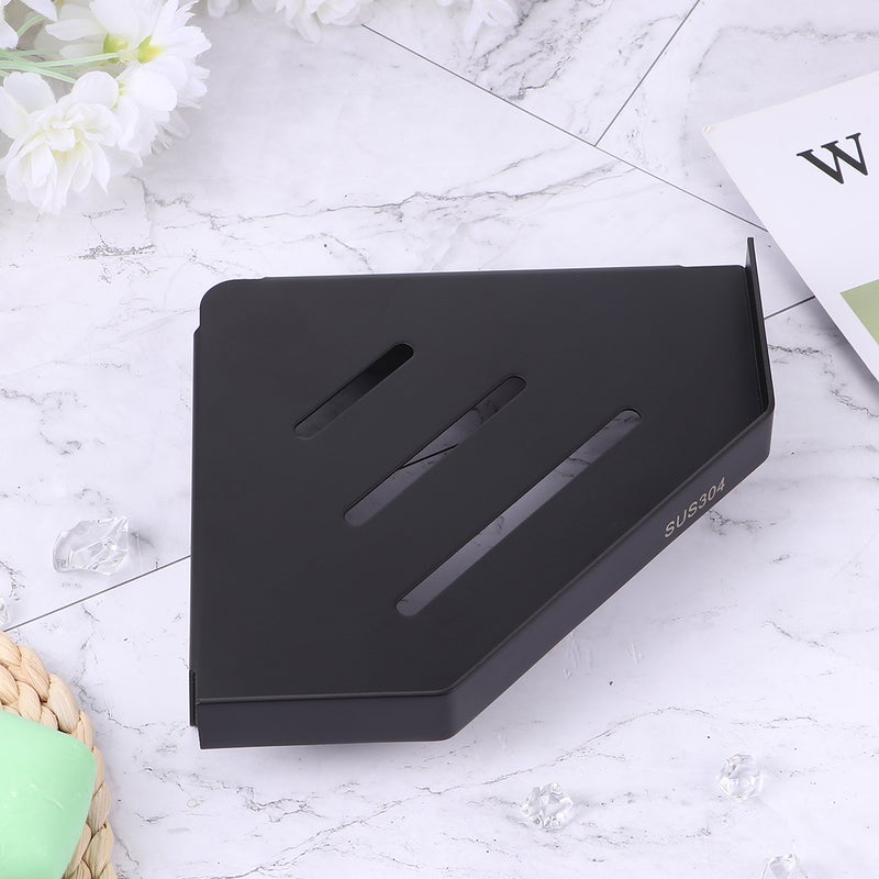 2 pcs Bathroom Corner Shelf Stainless Steel Hollow Wall Mounted Punch Free Storage Rack - Image 3