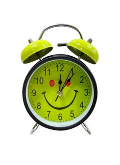 Casa Bella The Brand Analog Table Clock with Silent Non-Ticking Alarm | Battery Operated Twin Bell Clock | Retro Metal Desk Clock for Bedroom & Home Décor | Smiley Emoji Round Shape | Green & Black  - Image 1