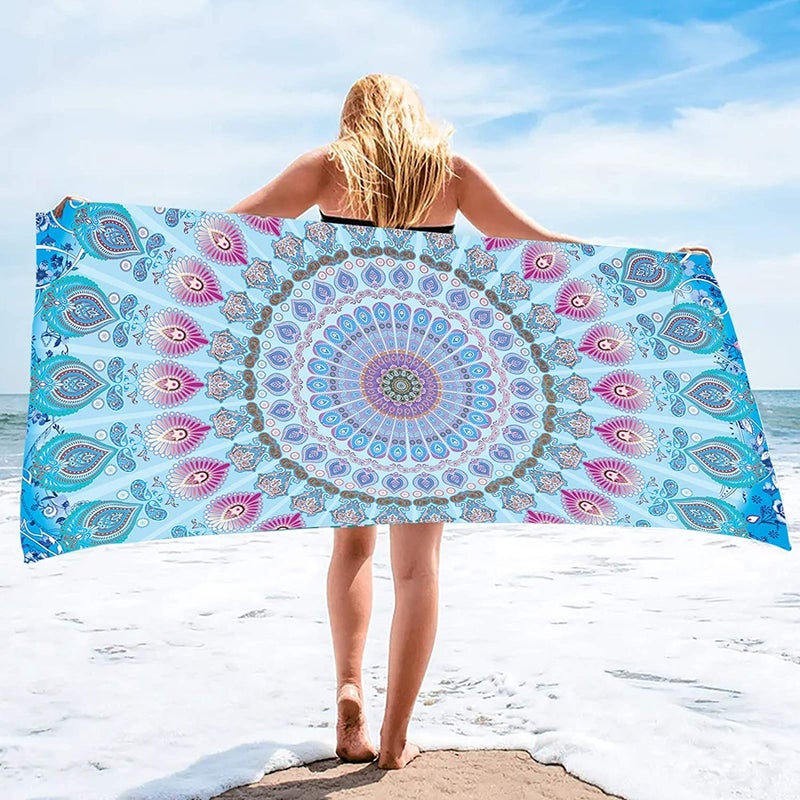 Bonsai Tree Mandala Beach Towel Indian Hippie Boho Microfiber Bath Towel for Women Bohemian Blue Sand Free Quick Dry Travel Towels Gifts for Yoga Sports Adults 30 x 60