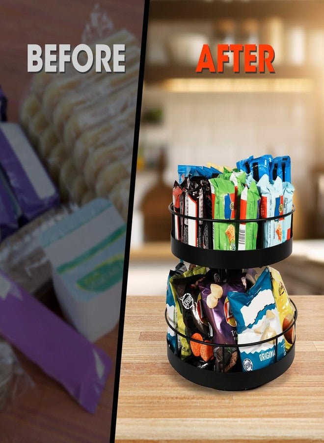 J JACKCUBE DESIGN Snack Organizer 2 Tier Lazy Susan with Convenient Grab-and-Go Design, Versatile Snack Storage with Metal Snack Holder Tray for Kitchen, Office, Breakroom, 14.37" L x 14.37" W x 12.68" H - MK1403A - Image 3