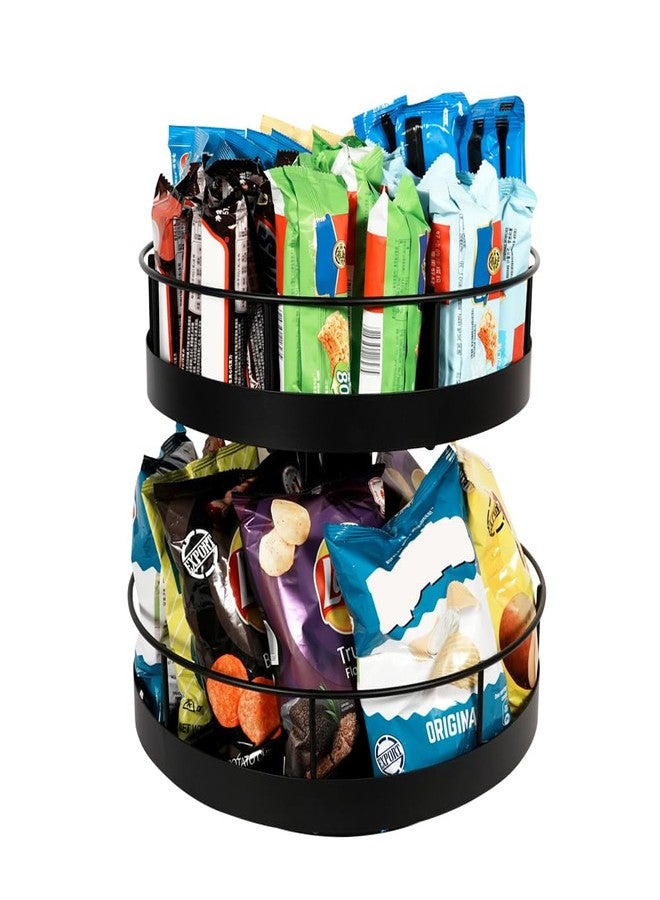 J JACKCUBE DESIGN Snack Organizer 2 Tier Lazy Susan with Convenient Grab-and-Go Design, Versatile Snack Storage with Metal Snack Holder Tray for Kitchen, Office, Breakroom, 14.37" L x 14.37" W x 12.68" H - MK1403A - Image 1