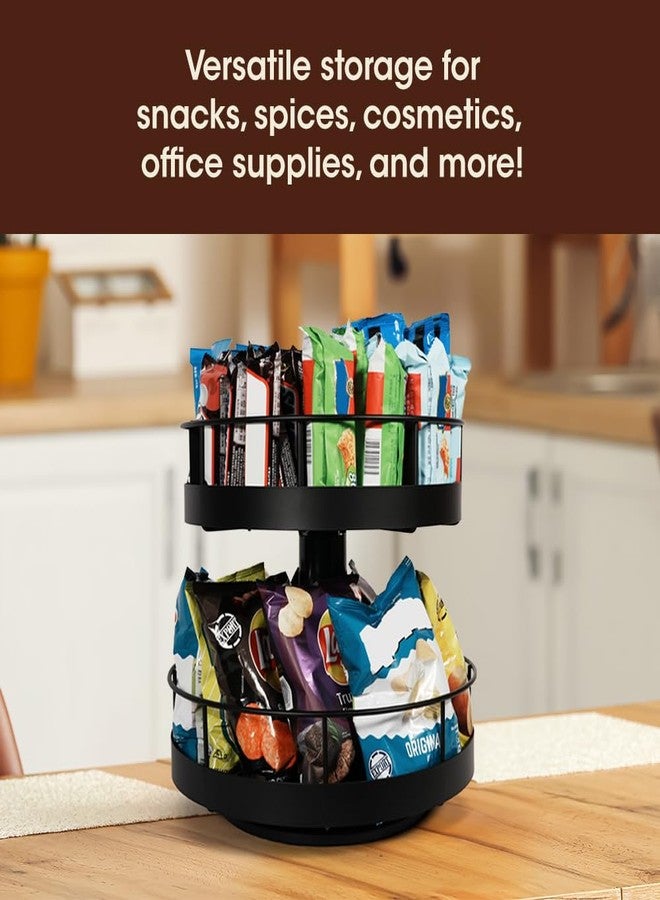 J JACKCUBE DESIGN Snack Organizer 2 Tier Lazy Susan with Convenient Grab-and-Go Design, Versatile Snack Storage with Metal Snack Holder Tray for Kitchen, Office, Breakroom, 14.37" L x 14.37" W x 12.68" H - MK1403A - Image 5