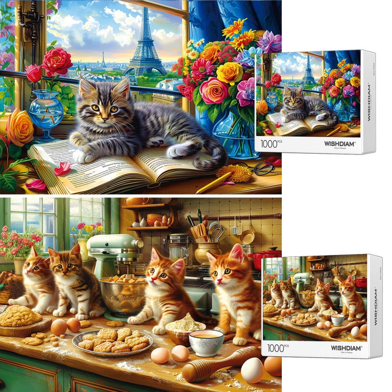 WISHDIAM Jigsaw Puzzles 2 Pack 1000 Pieces Puzzles for Adults Cute Kitten Cats Funny Pets Animal Lovers Challenging Puzzles Gifts Toy for Men Women - Image 3