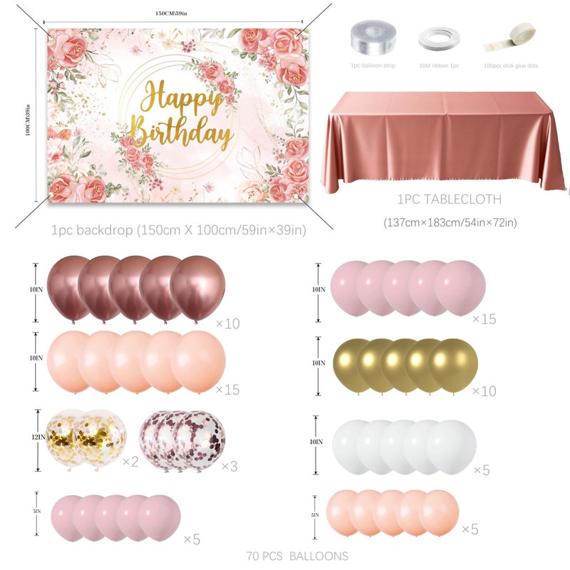 jenlion Rose Gold Floral Birthday Decorations for Women,Balloon Garland Kit, Pastel Nude Pink Metallic Matte White Balloons with Gold RoseGold Confetti for Princess Girl Party - Image 2