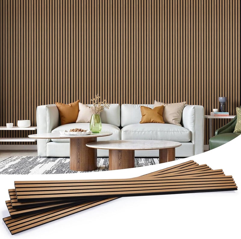 LarWorks Wood Slat Wall Panels 4 Pack 94.5" x 7.9", Acoustic Wooden Panel for Wall, Soundproof 3D Fluted Panels for Interior Wall Decor, Living Room, Bedroom - Teak (Cover Approx.21 sq.ft) - Image 1