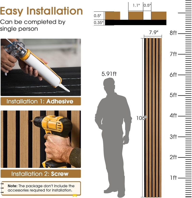 LarWorks Wood Slat Wall Panels 4 Pack 94.5" x 7.9", Acoustic Wooden Panel for Wall, Soundproof 3D Fluted Panels for Interior Wall Decor, Living Room, Bedroom - Teak (Cover Approx.21 sq.ft) - Image 5
