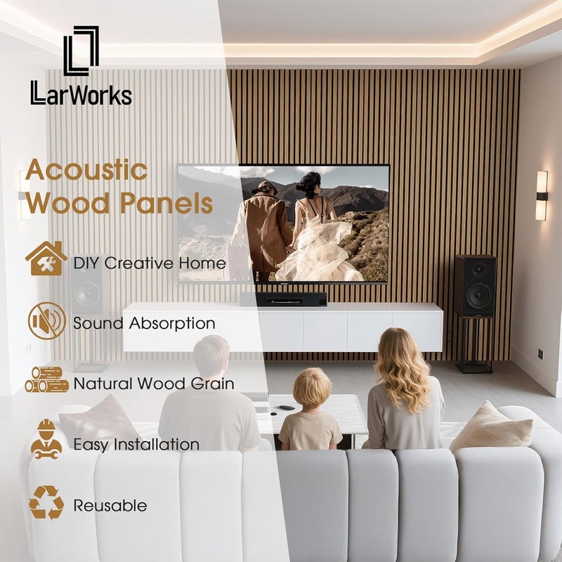 LarWorks Wood Slat Wall Panels 4 Pack 94.5" x 7.9", Acoustic Wooden Panel for Wall, Soundproof 3D Fluted Panels for Interior Wall Decor, Living Room, Bedroom - Teak (Cover Approx.21 sq.ft) - Image 2