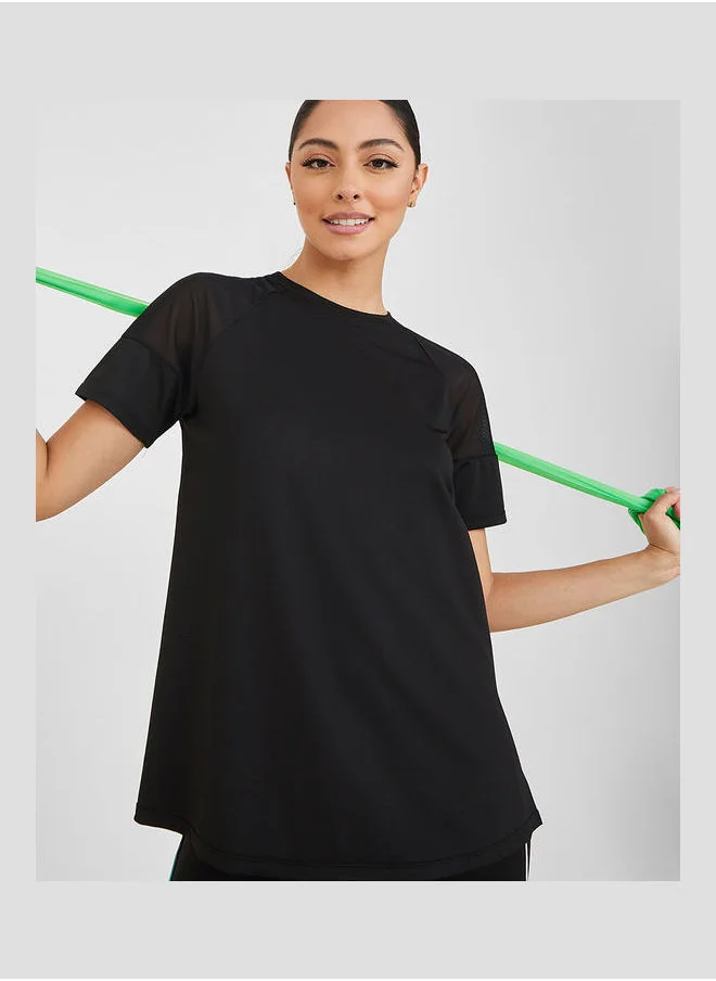 Styli Shoulder Mesh Panel Insert Oversized Yoga Active Top