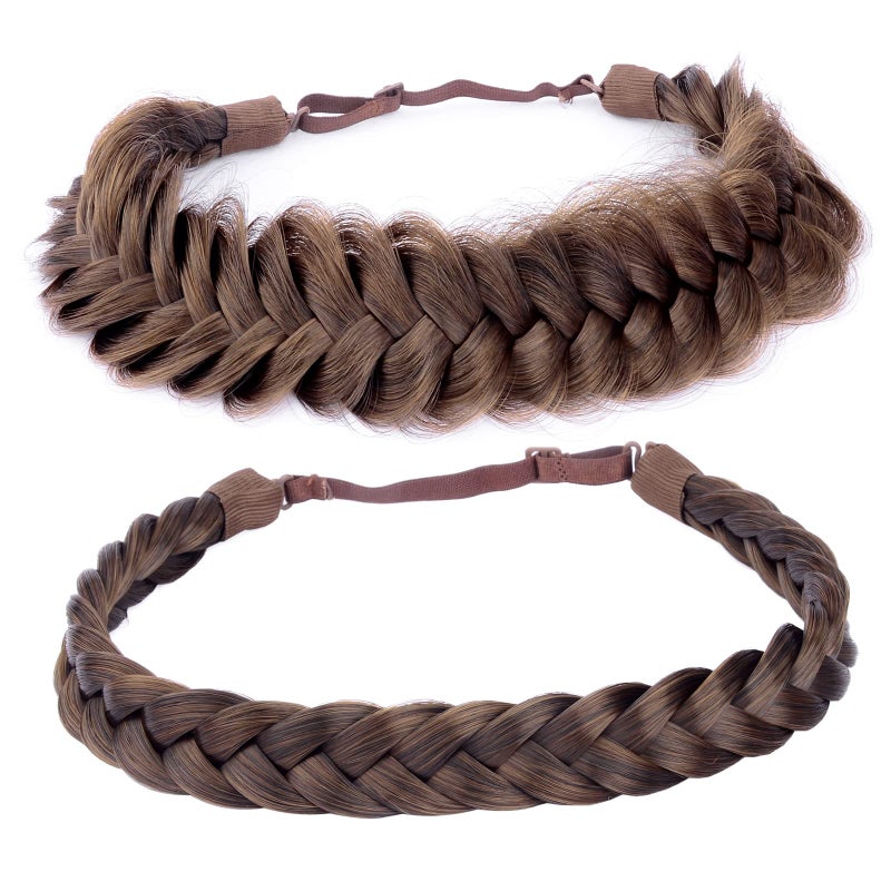 DIGUAN Messy Wide 2 Strands Fishtail Synthetic Hair Braided Headband Hairpiece for Women Girls Beauty Brides Hair Accessory Combination Auburn
