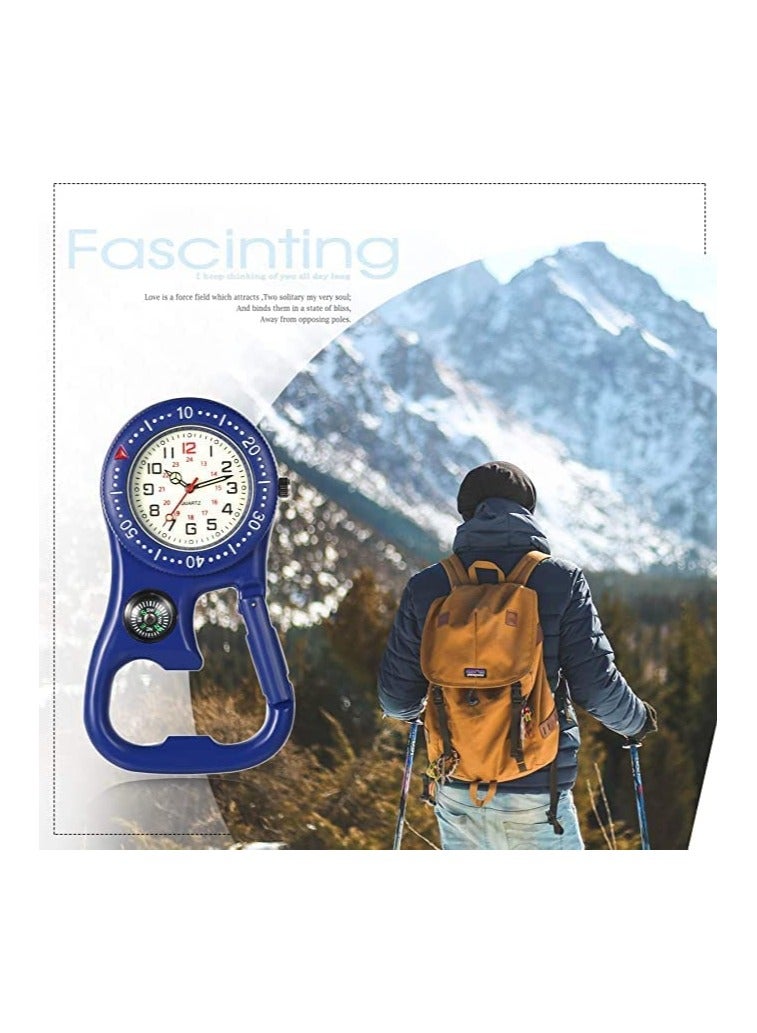 KASTWAVE Carabiner Clip Watch Waterproof Backpack Belt Pocket Watch with Compass Luminous Dial Dual Time Zone With Bottle Opener Function for Hiking or Climbing Doctors Nurses Chefs Mini Pocket Watch - Image 2